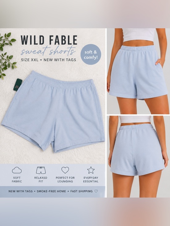 wild fable Pants - Wild Fable Sweat Shorts Women’s XXL Light Blue Pull-On Lounge Shorts NWT